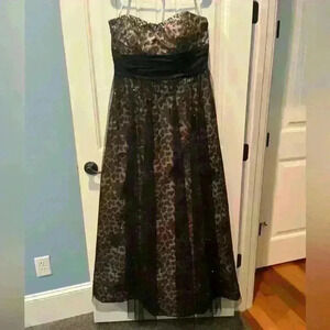 David's Bridal Leopard Print Wedding Dress with Black Accents